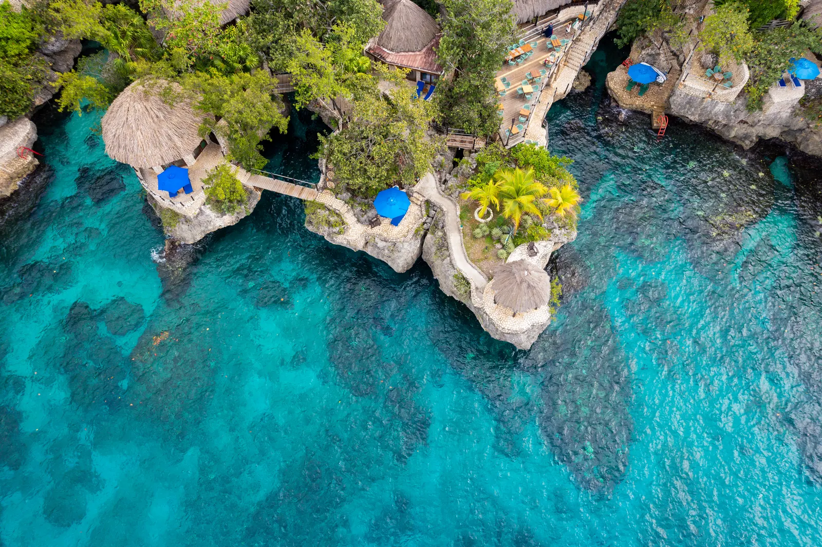 Aerial view of cliffside accommodation in Negril, Jamaica