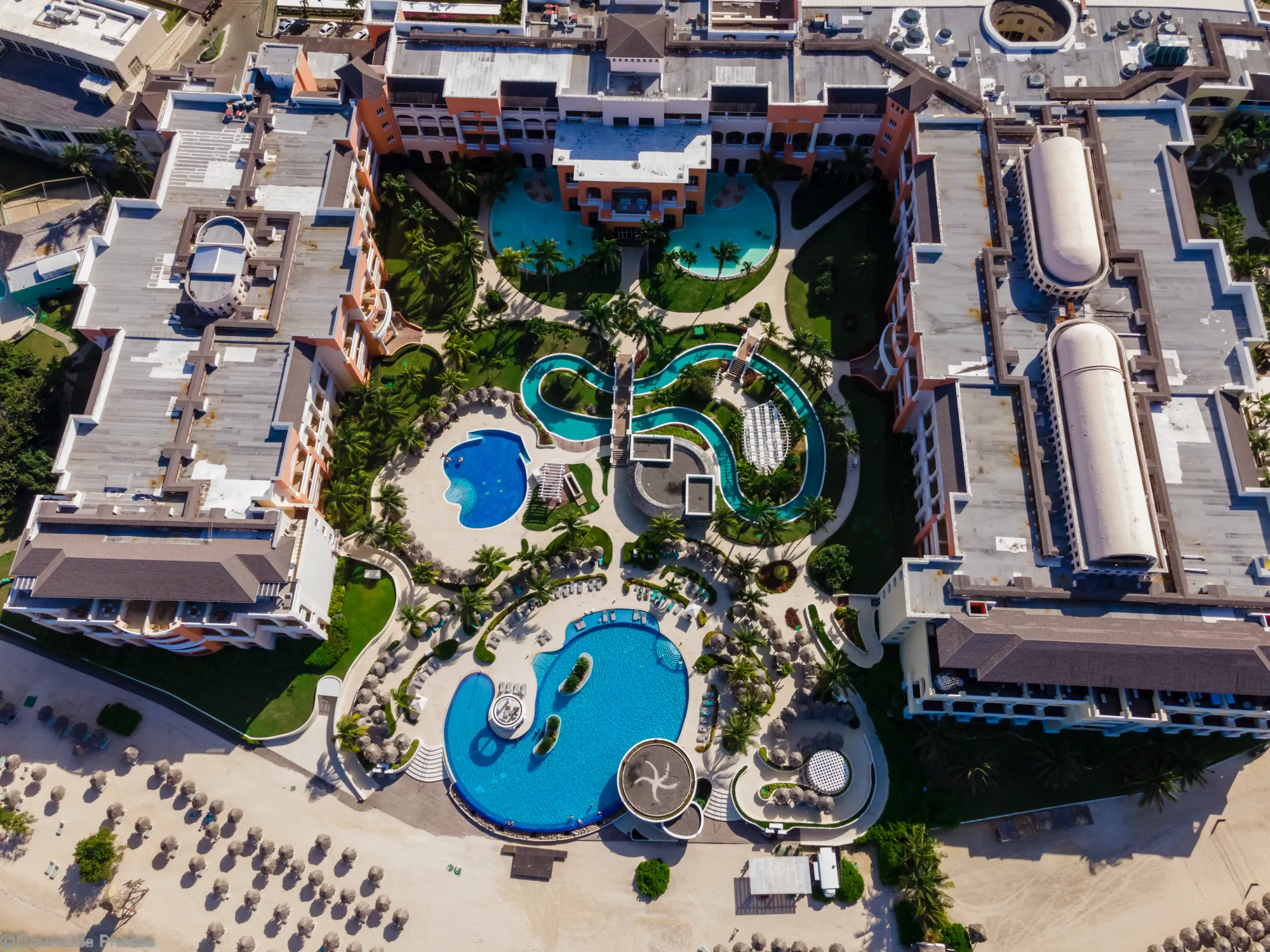 Aerial view of a beachfront resort in Lucea, Jamaica