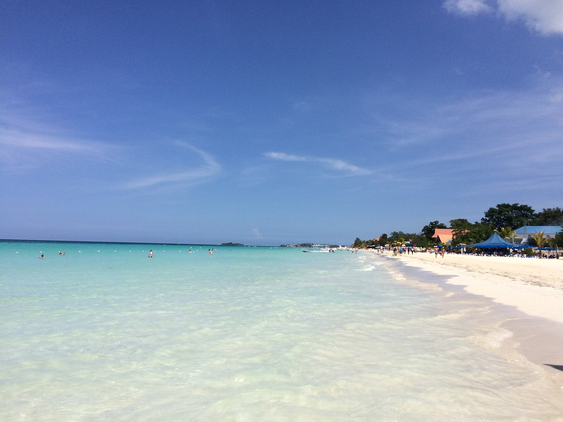 Beach and clear Caribbean water in Negril, Jamaica